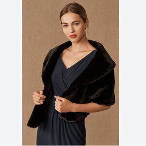 BHLDN Anthropologie Maxime Satin-Lined Faux Fur Wrap